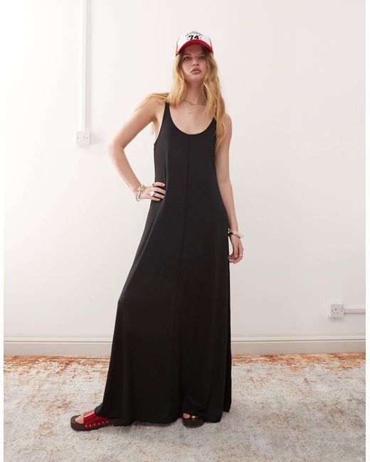 Monki Black Strappy Floaty Maxi Dress