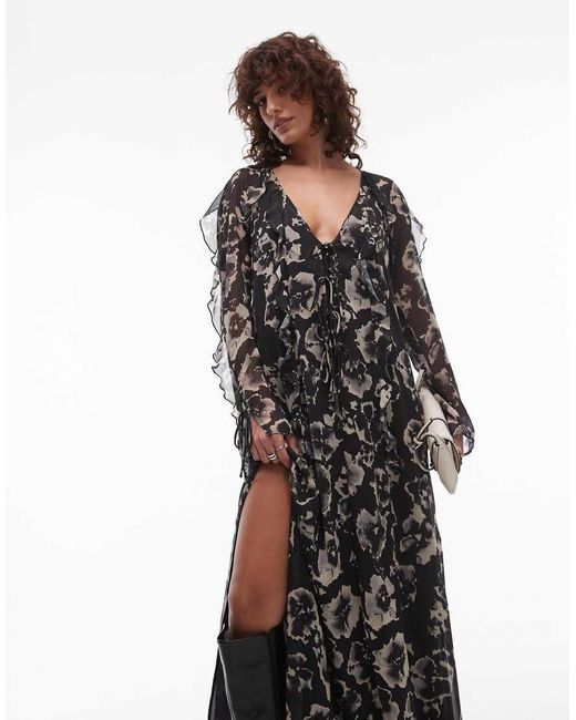 topshop ruffle midi dress Topshop ruffle midi slip dress in pink abstract floral