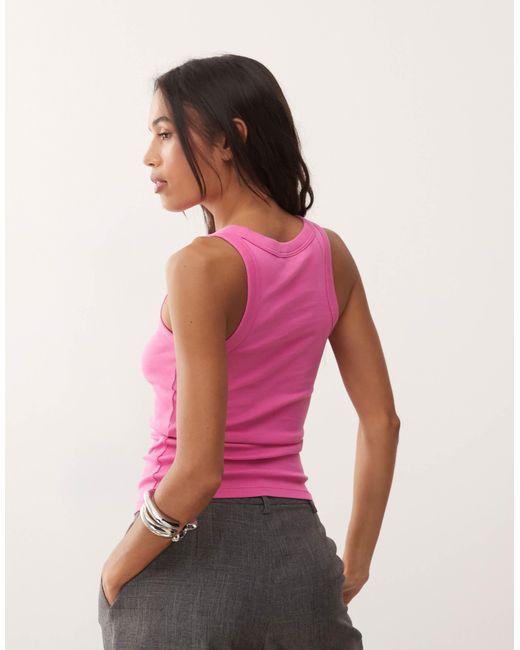 Weekday Pink – geripptes trägershirt
