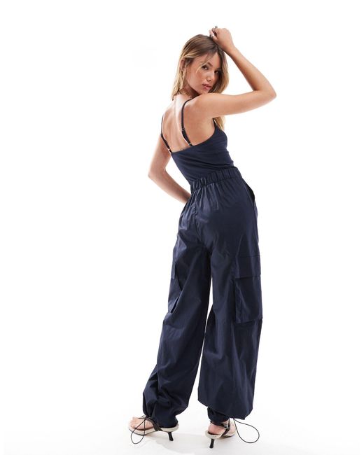 Mango Blue Utility Knitted Cami Top Jumpsuit
