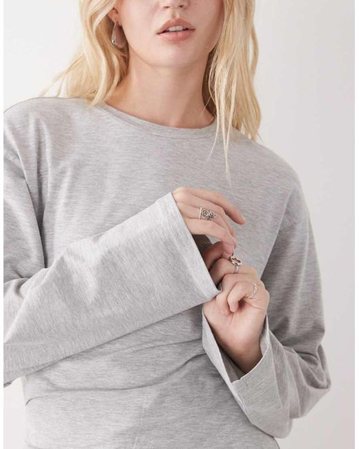 Weekday Gray Cinch Waist Long Sleeve Mini Dress