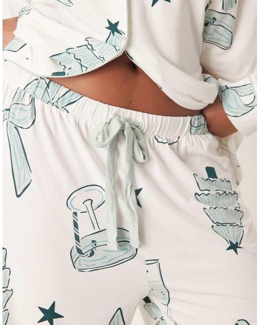 ASOS White Asos Design Curve Super Soft Long Sleeve Shirt & Trouser Pyjama Set With Contrast Piping