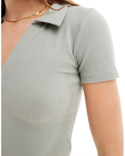 Miss Selfridge Gray Short Sleeve Polo T Shirt
