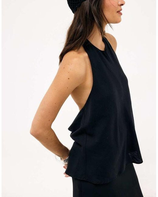 NA-KD Black Linen Lyocell Blend Halterneck Top