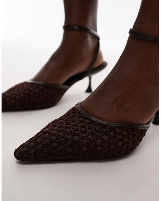 TOPSHOP Brown iggy Sling Back Mesh Court Mid Heel