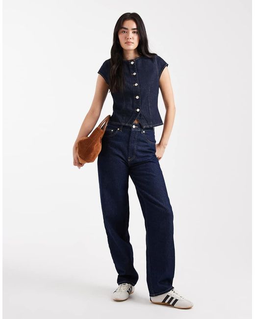 Chaleco Vaquero Con Lavado Azul Añil Y Mangas De Casquillo De Miss Selfridge de color Blue