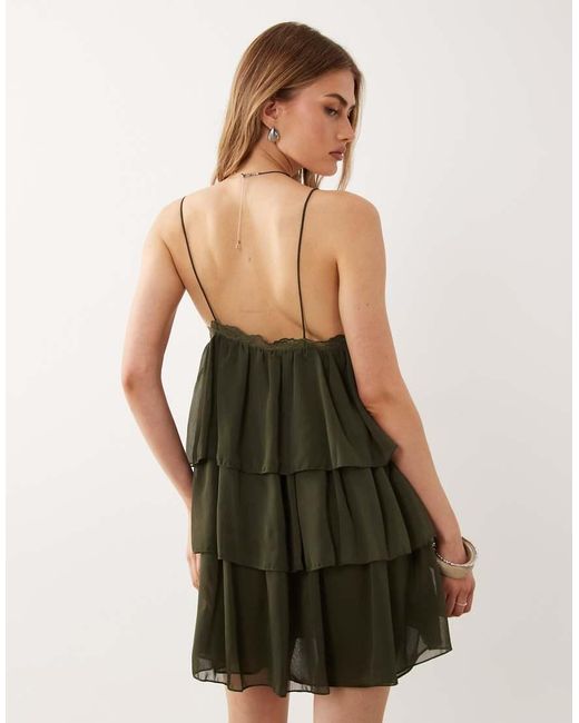 Mango Green Ruffle Mini Dress