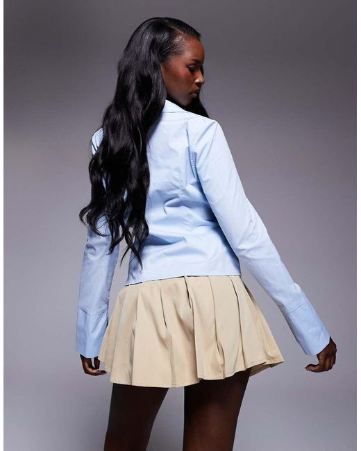 Princess Polly Blue Cartwright Buckle Detail Pleated Mini Skirt