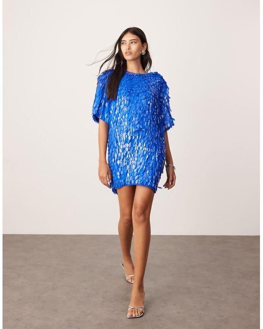 ASOS Blue Embellished 3d Sequin T-shirt Mini Dress