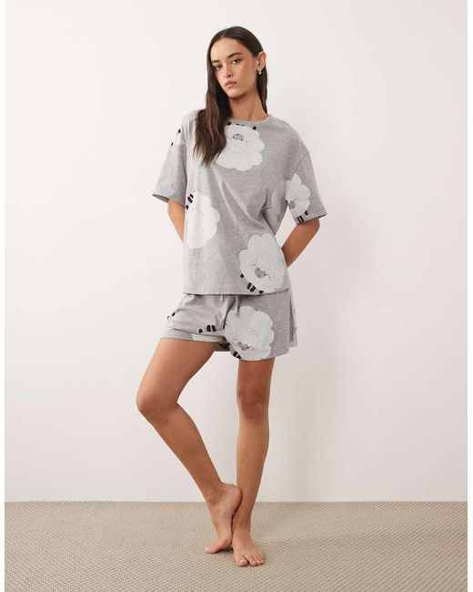ASOS Brown Oversized Short Sleeve Tee & Shorts Pajama Set