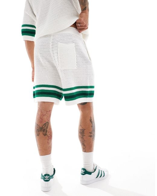 The Couture Club White Co-ord Stripe Trim Knitted Shorts for men