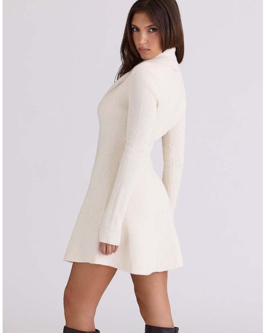 House Of Cb White Ayla Cream Asymmetric Knitted Mini Dress