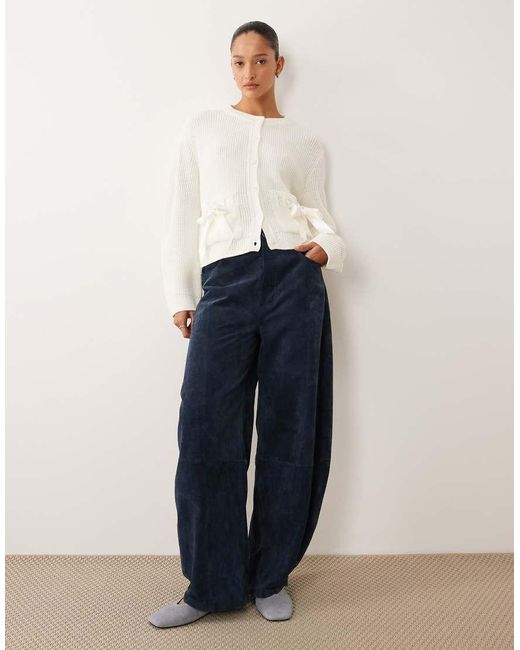 Miss Selfridge White Knitted Crew Cardigan With Bow Pocket Detail