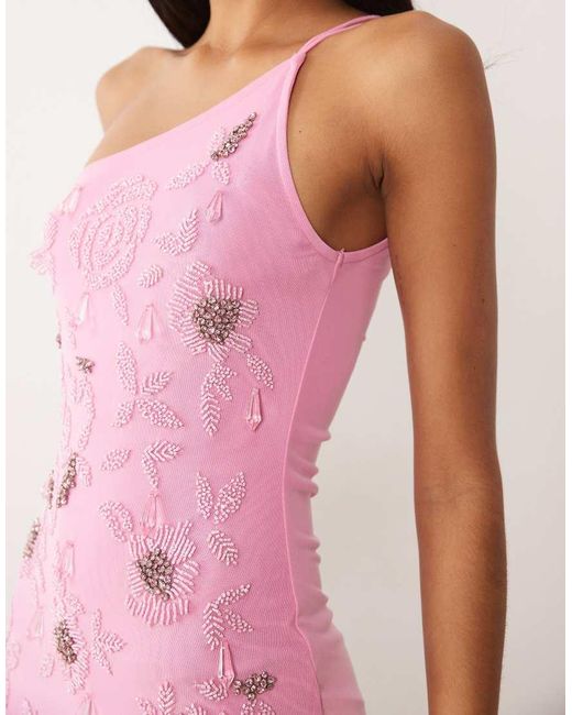 ASOS Pink One Shoulder Embellished Maxi Dress