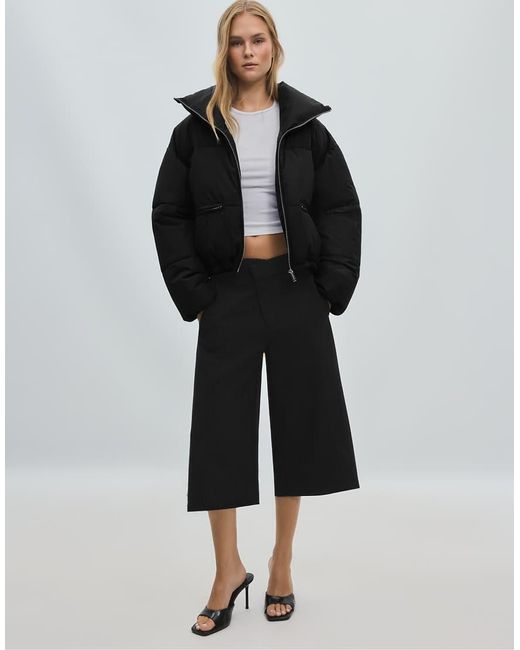 Stradivarius Black High Neck Cropped Down Jacket