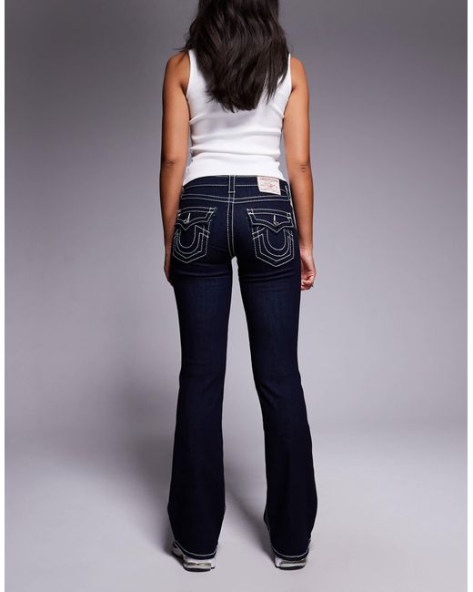 True Religion Blue Becca Double Stitch Mid Rise Flare Jeans With Flap Pocket