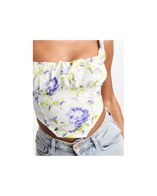 ASOS Scuba Gathered Bust Corset Top in Blue | Lyst