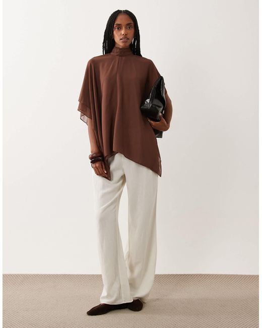 ASOS Brown Chiffon Double Layer Cape Top