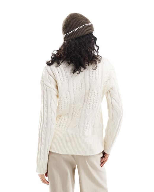 Pieces Natural Spliced Cable Knit Detail Jumper With Split Front