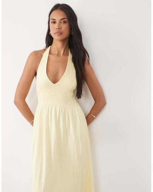 ASOS Natural Crochet Halter Tiered Midi Dress
