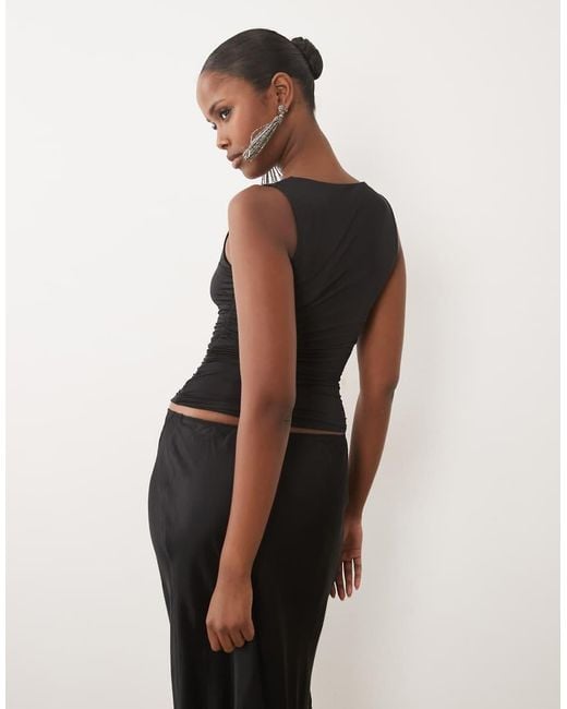 Oh Polly Black Soft Jersey Square Neck Sleeveless Top