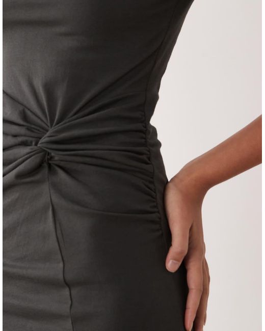 ASOS Black Short Sleeve Midi Dress With Twist Detail