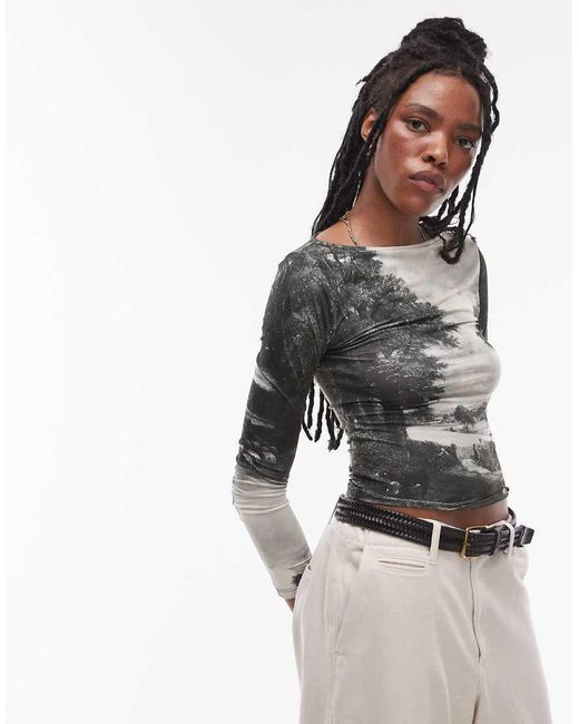 Top Monocromático De Manga Larga Con Estampado Gráfico Con Licencia De "El Maizal" De John Constable De La National Gallery De TOPSHOP de color Multicolor
