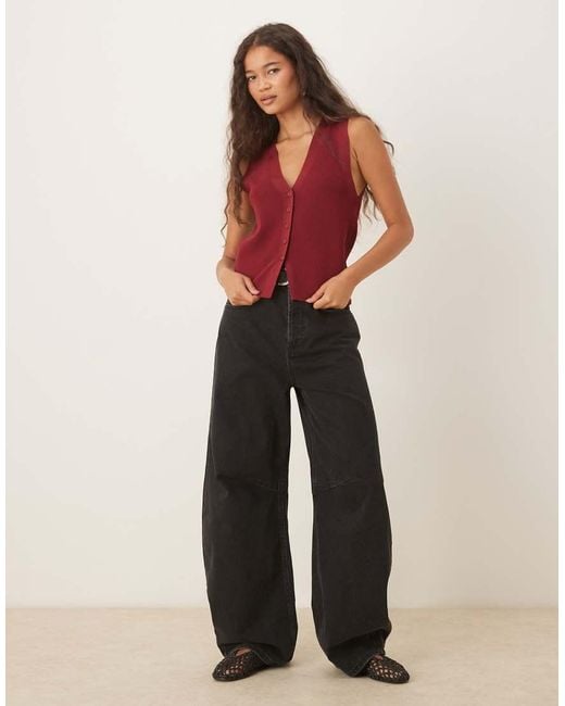 Mango Red Knitted V Neck Vest