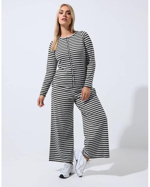 Yours Clothing Gray Stripe Long Sleeve Top