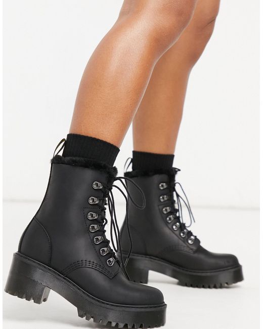 Dr. Martens Leona Fluff Lined Heeled Ankle Boots in Black | Lyst UK