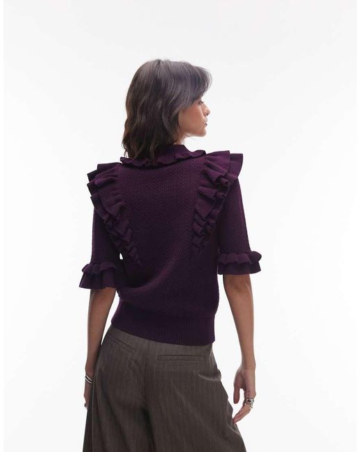 & Other Stories Blue Knitted Pointelle Sweater With Ruffles