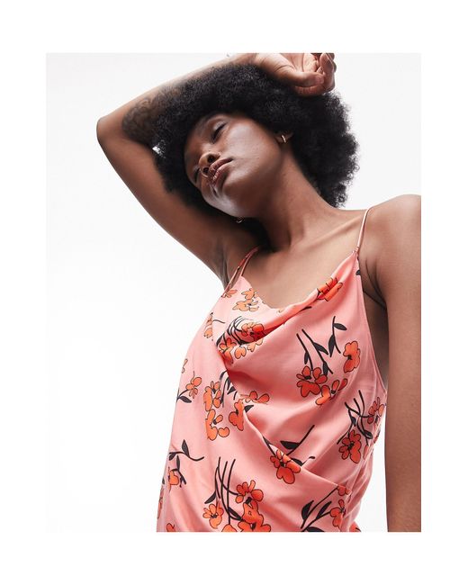 TOPSHOP Pink Cherry Blossom Cowl Strappy Cami