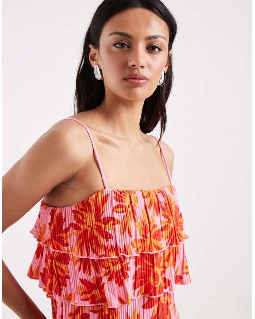 Pieces Plisse Cami Dress With Tiered Ruffle Top Detail