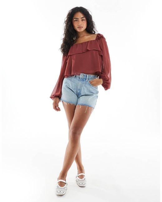 Miss Selfridge Red Chiffon Milkmaid Blouse