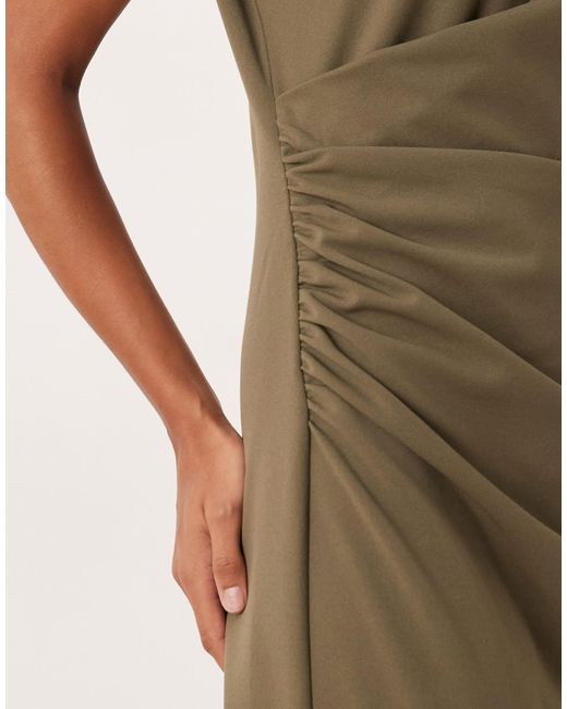 ASOS Natural Pleated Drape High Neck Midaxi Dress