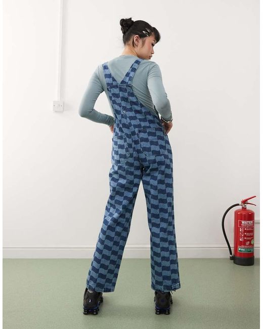Santa Cruz Denim Tuinbroek Met Logo En Dambordmotief in het Blue