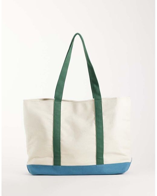 ASOS Blue Canvas Colour Block Tote Bag