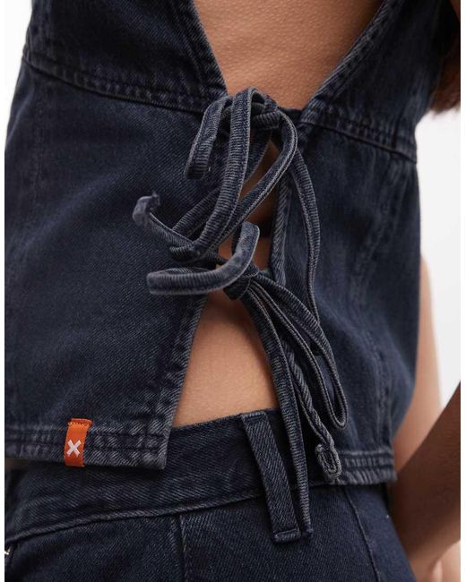 Collusion Blue Denim Tie Side Top Co-Ord