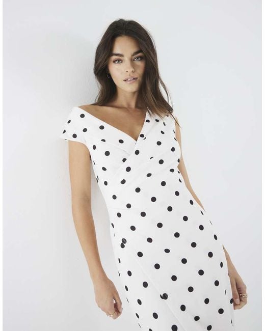 River Island White Asymmetric Polka Dot Wrap Midi Dress