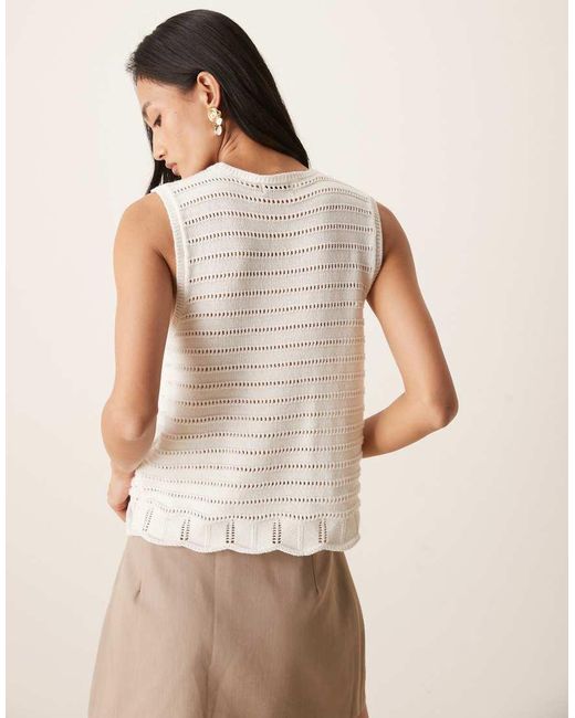Jdy Natural Boxy Knit Scallop Edge Vest With Crochet Detail Piping
