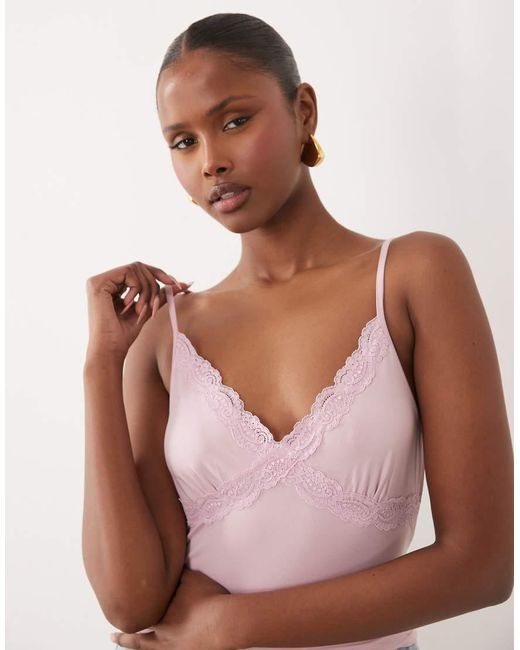ASOS Brown Slinky Lace Trim Cami Top