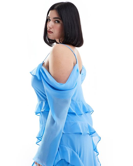 Forever New Blue Long Sleeve Ruffle Maxi Dress