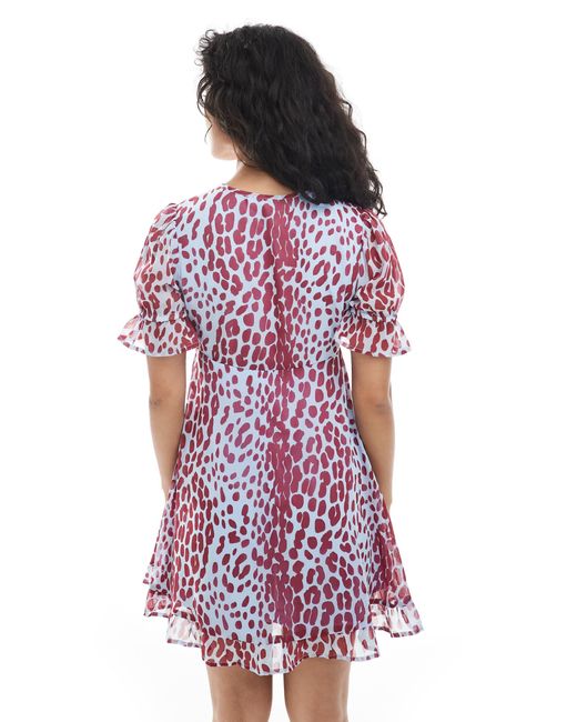Wednesday's Girl Red Leopard Print V-neck Mini Dress