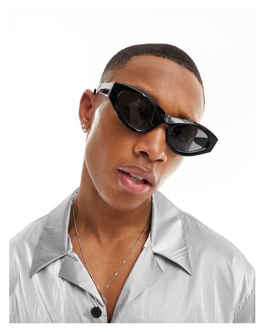 ASOS Black Cat Eye Racer Sunglasses With Bevelled Frames for men