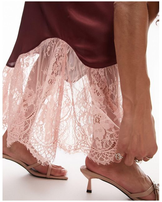 TOPSHOP Pink Satin-lace Mix Fishtail Maxi Skirt