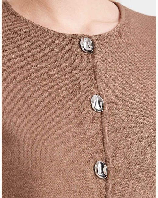 Threadbare Natural Short Sleeve Compact Knit Cardigan With Contrast Buttons