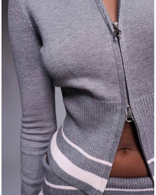 Edikted Gray Kaliya Co-ord Stripey Knit Zip Up Hoodie