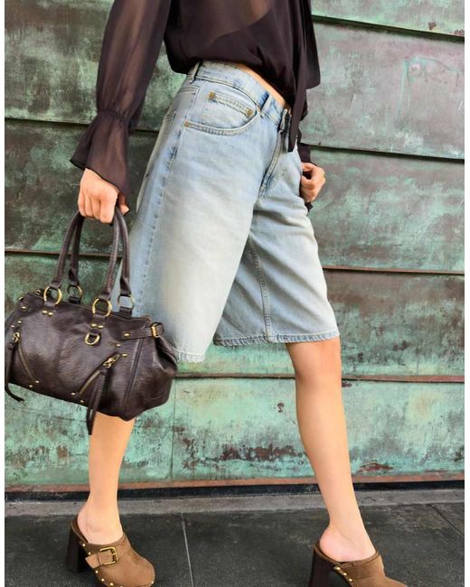 Bershka Blue baggy Denim Jort Bermuda Shorts