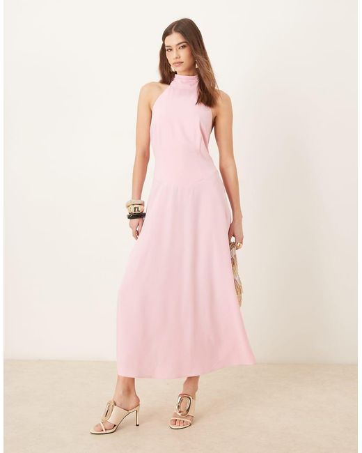 Pretty Lavish Pink Drop Waist Crepe Midaxi Dress