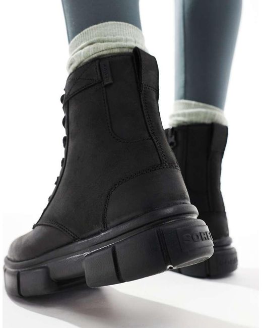Sorel Black Explorer Strt Lace Up Leather Boots